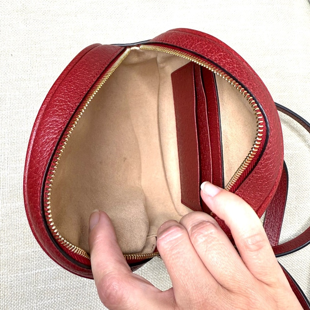 Authentic Gucci Ophidia Mini Round backpack red leather flora pattern canvas - Picture 12 of 16